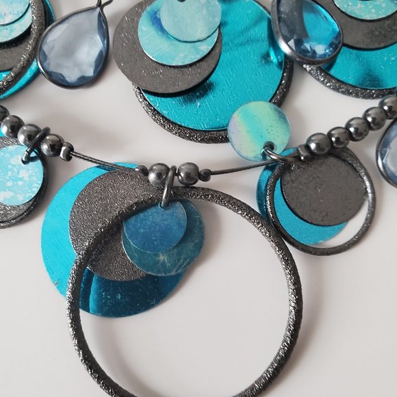 Boho Blue & Turquoise Multi-layered Necklace and Earring Set - Picture 3 of 4